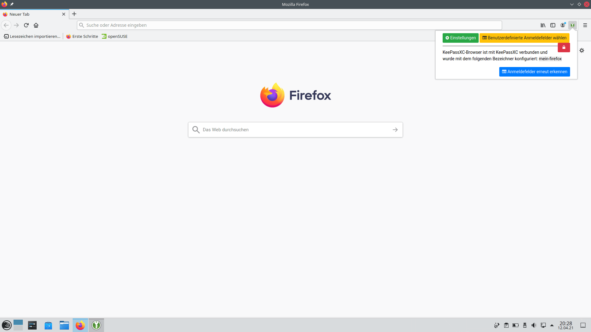 KeePassXC Firefox Addon Hauptfenster Status verbunden